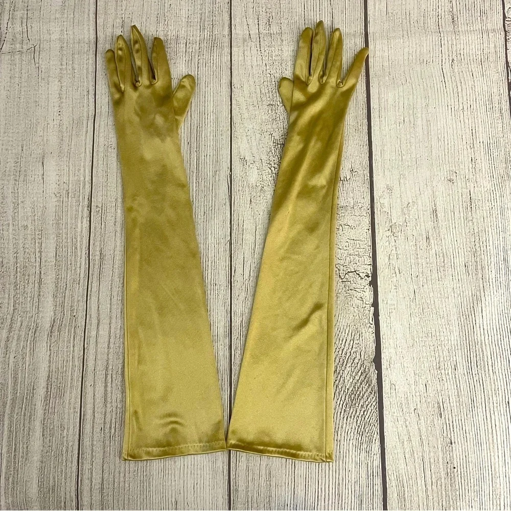 Women’s Elegant Gold Satin Opera Gloves